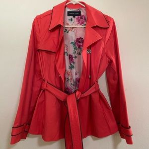 black rivet trench coat- coral color